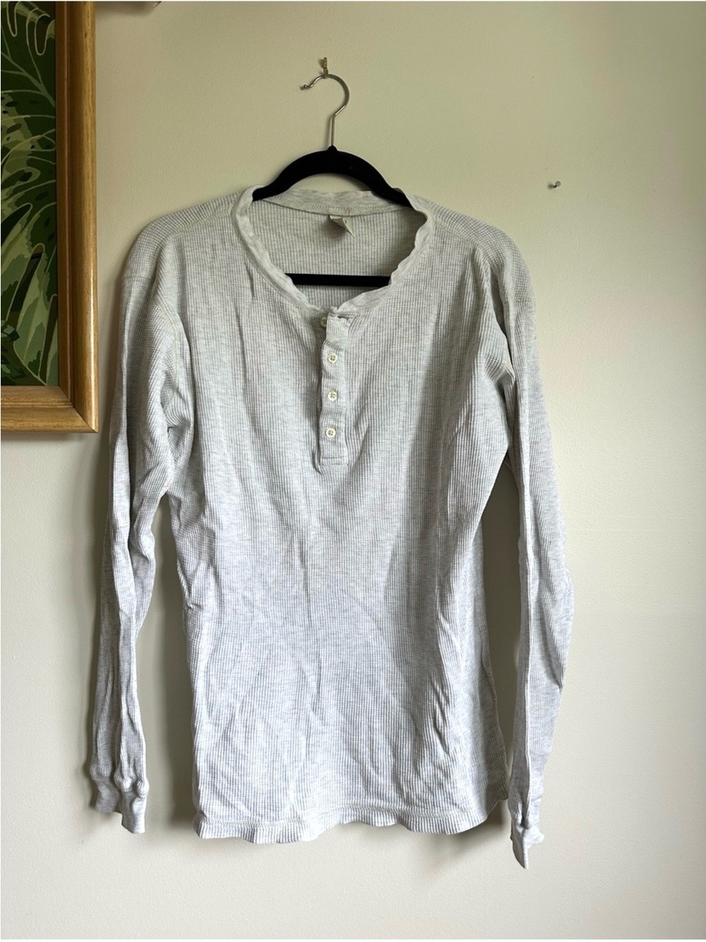 Gap Vintage Thermal Button Placket Long Sleeve Henley Large Gray Cotton